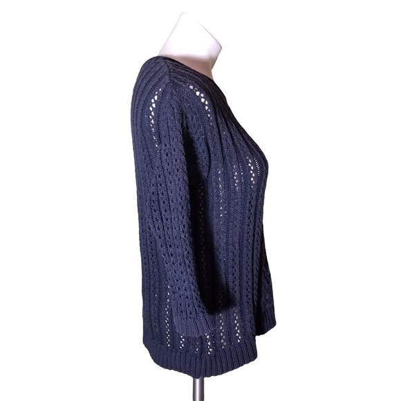 Anthropologie Moth Cable Knit Blue Zip Back Sweater Womens Size Small - Picture 2 of 8